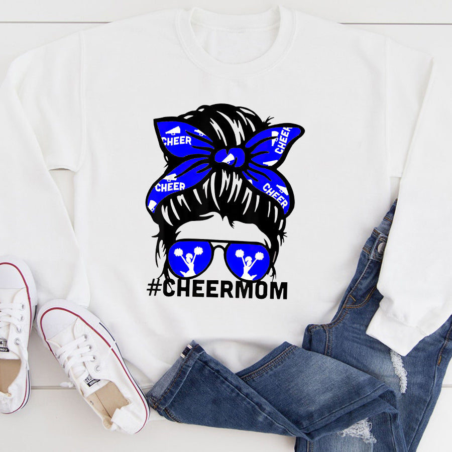 Cheer Mom Shirt Cheer Mother Mama Parents Gift Cheerleading Mom Messy Bun T-Shirt Mother Day Shirts