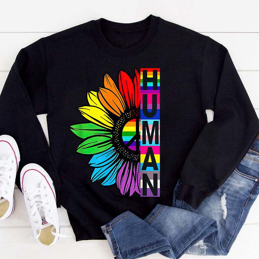 LGBT Shirts, Rainbow Pride Shirt,HUMAN Sunflower LGBT Flag Gay Pride Month Proud LGBTQ T-Shirt