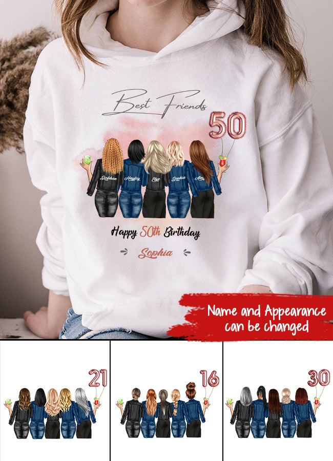 Custom Best Friend Birthday Greeting Shirt, Shirt For Group Sisters, BFF, Bestie. Happy Birthday Shirt For 18th 21st 25th 30th 35th 40th 50th 60th