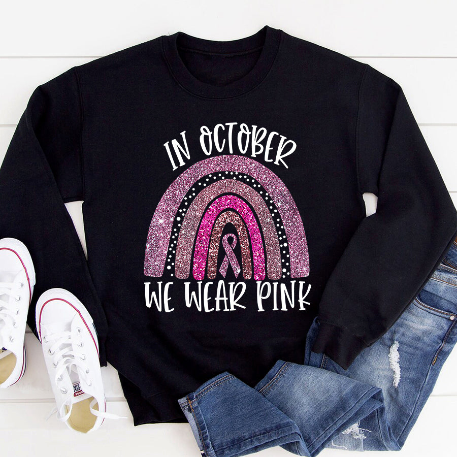 Breast Cancer Awareness Shirts October We Wear Pink Rainbow Breast Cancer Awareness Ribbon T-Shirt