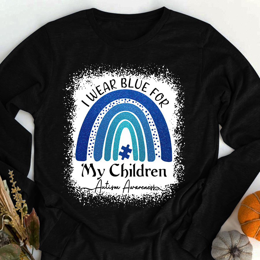 I Wear Blue For My Students Autism Awareness Rainbow T-Shirt Teacher Autism Awareness Shirt