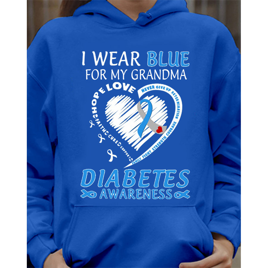 I Wear Blue For My Grandma T Shirt , T1D Diabetes Awareness Gift, World Diabetes Day, Blue Ribbon
