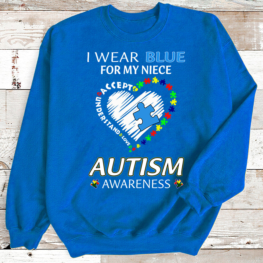 I Wear Blue For My Niece Autism Awareness T-Shirt Uncle Aunt Autism Awareness Shirt