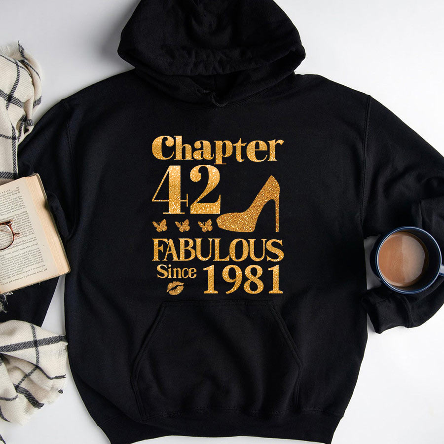 Chapter 42, Fabulous Since 1981 42nd Birthday Unique T Shirt For Woman, Her Gifts For 42 Years Old , Turning 42 Birthday Cotton Shirt