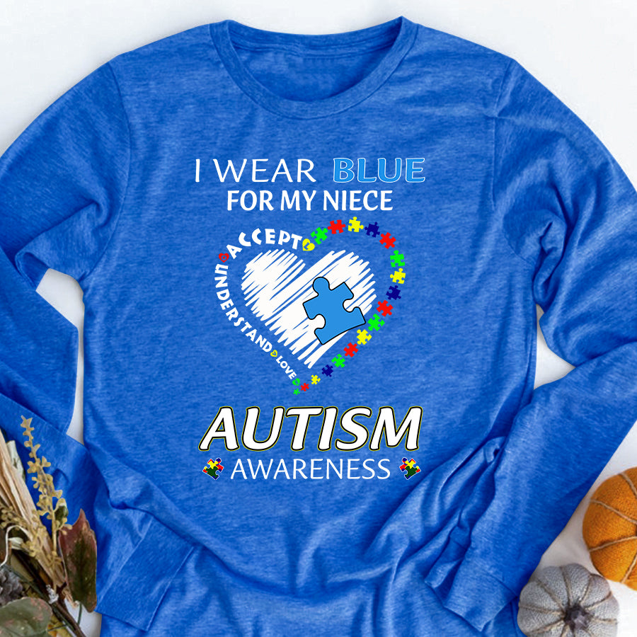 I Wear Blue For My Niece Autism Awareness T-Shirt Uncle Aunt Autism Awareness Shirt
