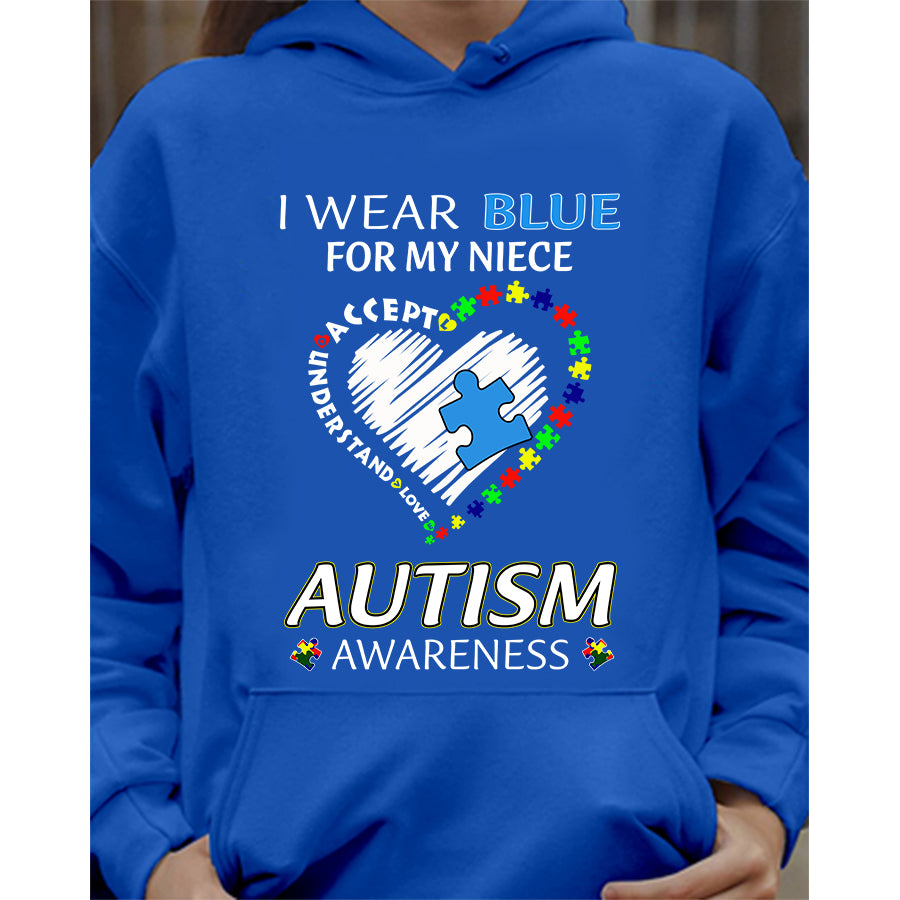 I Wear Blue For My Niece Autism Awareness T-Shirt Uncle Aunt Autism Awareness Shirt