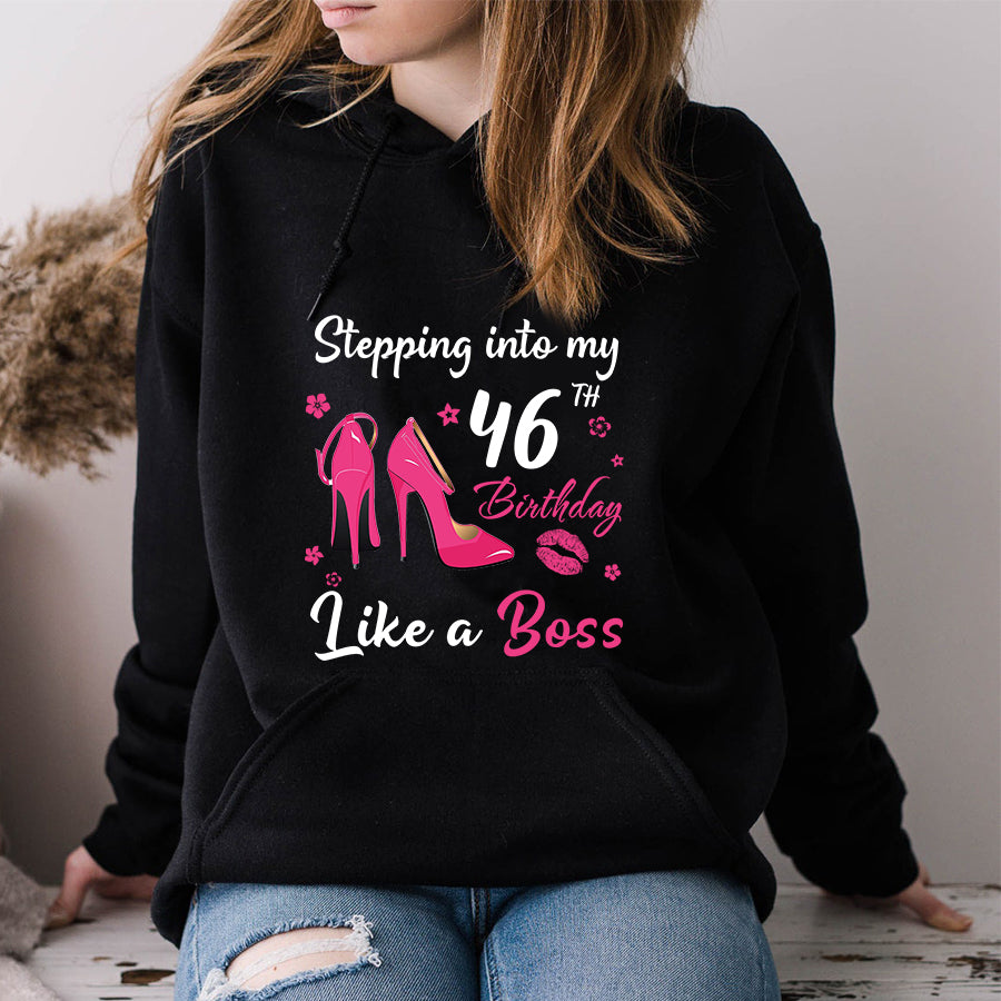 Stepping into my 46th Birthday Like a Boss, 46th birthday unique gifts for woman, 46th birthday ideas, Turning 46 years old cotton shirt