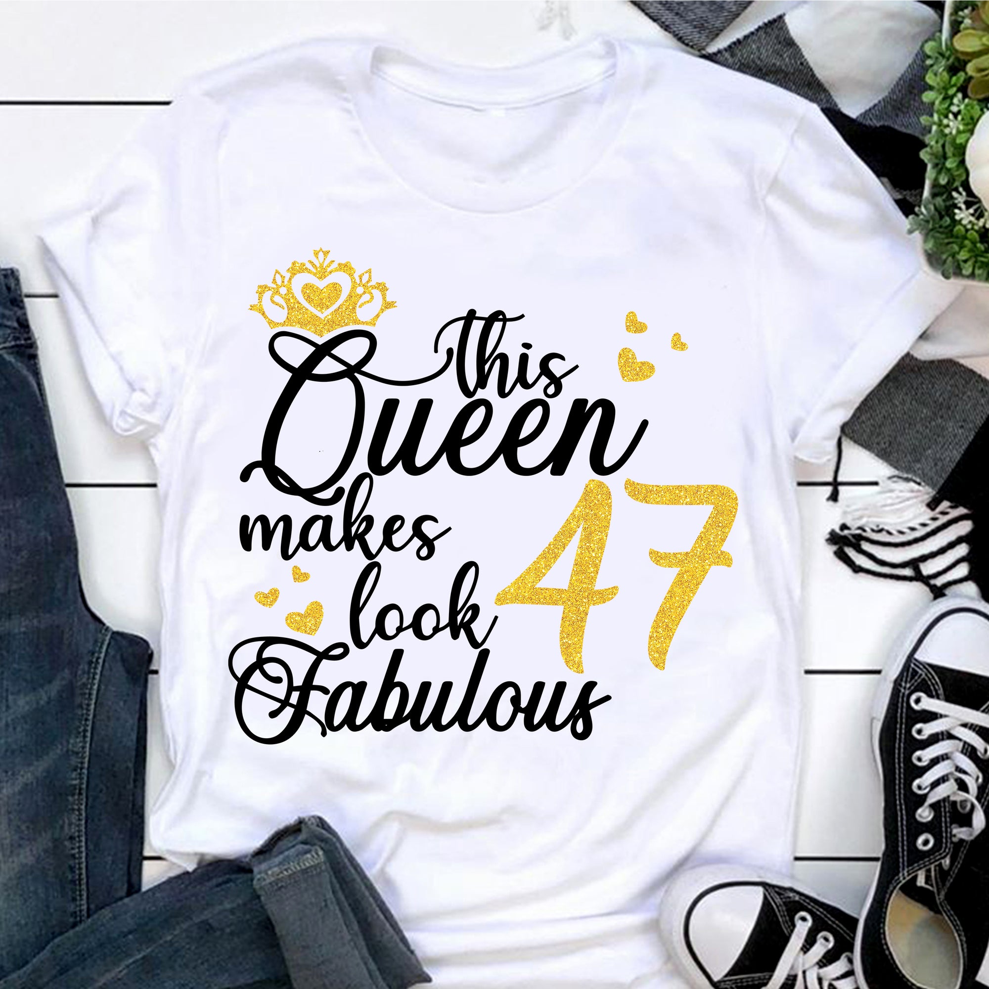 This Queen Makes 47 Look Fabulous, 47th birthday unique gifts for woman, 47th birthday ideas, Turning 47 birthday cotton shirt