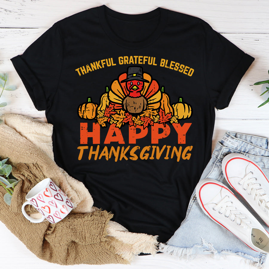 Thankful Grateful Blessed Happy Thanksgiving Turkey Women T Shirt ,Family Thanksgiving Shirt ,Funny Thanksgiving Gift For Women