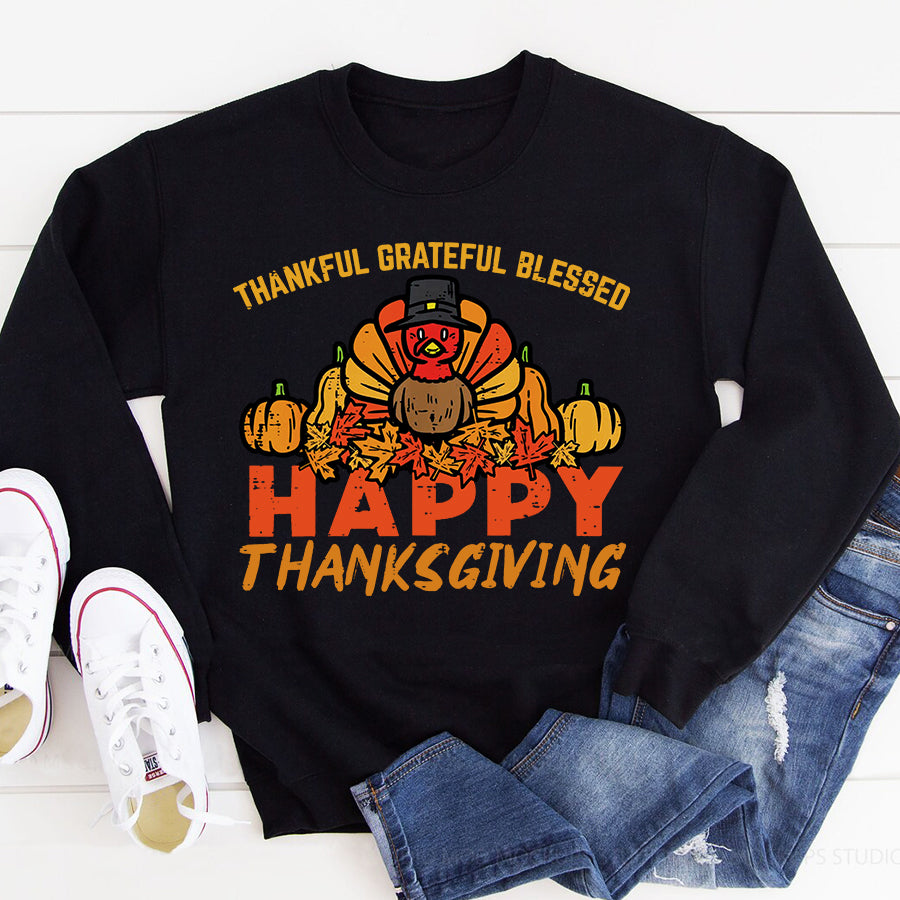Thankful Grateful Blessed Happy Thanksgiving Turkey Women T Shirt ,Family Thanksgiving Shirt ,Funny Thanksgiving Gift For Women