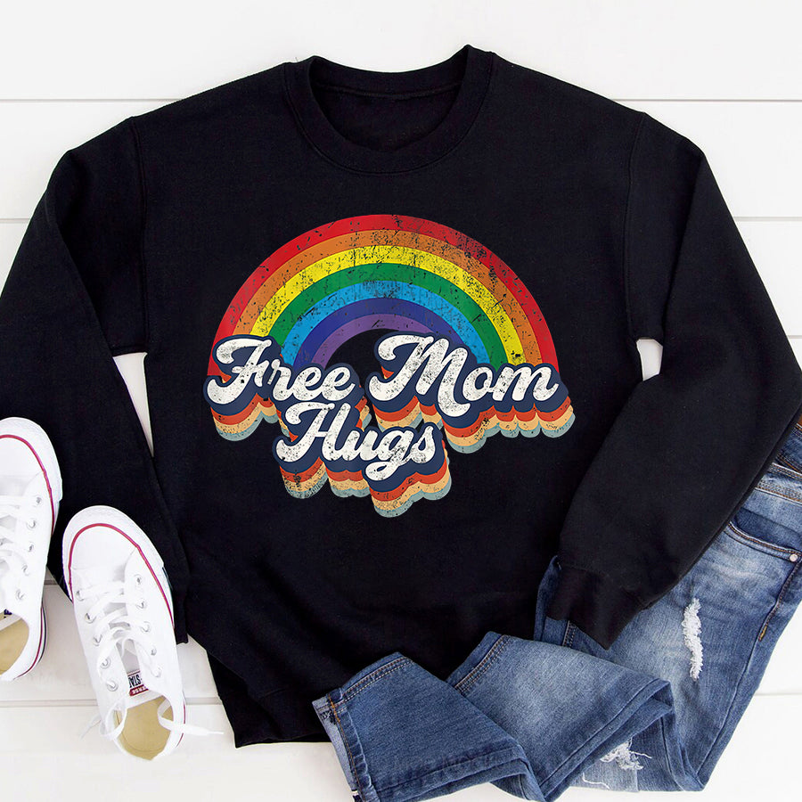 LGBT Shirts, Rainbow Pride Shirt, Free Mom Hugs Tshirt Rainbow Heart LGBT Pride Month T-Shirt