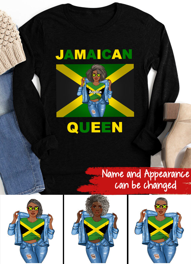 Jamaica Girl Queen Shirt Jamaincan Queen African American Afro Woman Jamaica Flag Gift Jamaican Queen - Proud and Independent black Jamaica Women T-Shirt