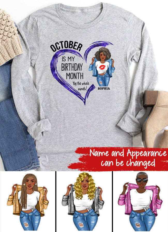Custom October Birthday Shirt For Woman, Queens are Born In October Gifts, Melanin Afro Woman Shirt, Black Girl Tee, Afro Queen Gift