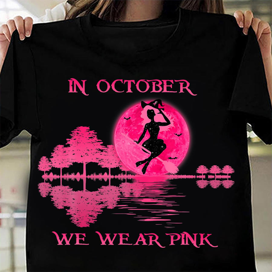 In october we wear pink  Halloween T Shirt, cute Halloween Shirt, Pumpkin Shirt, Breast Cancer skull t shirt, Shirt For Women