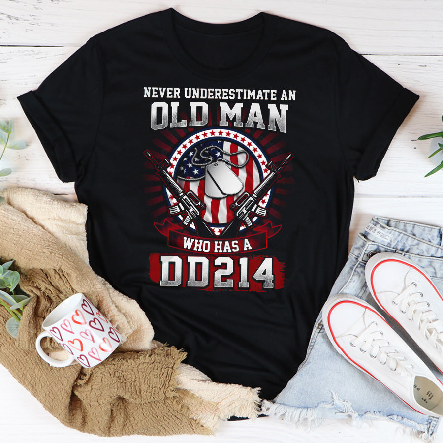 DD 214 Veteran T Shirt,  Veteran T Shirt, Never Underestimate An Old Man Who Has A DD214 Proud Veteran Shirt, Veteran Gift For Men