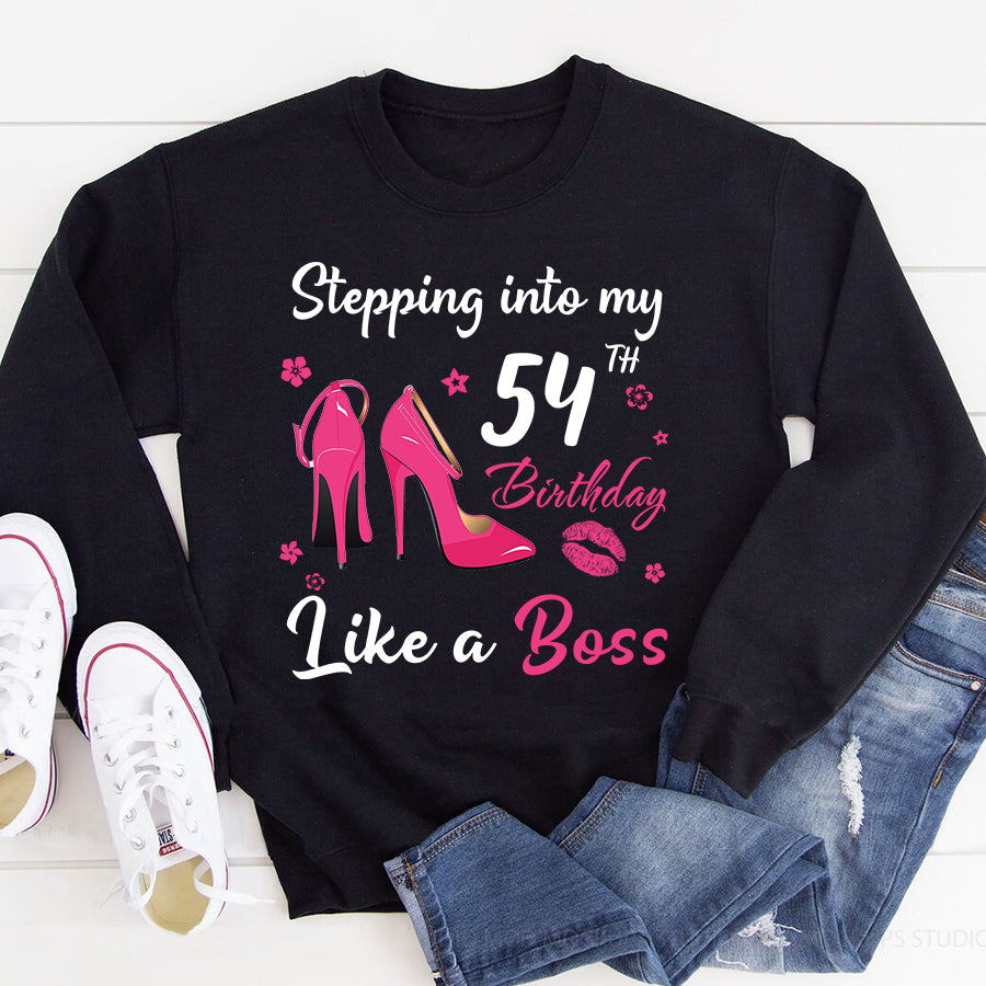 Stepping into my 54th Birthday Like a Boss, 54th birthday unique gifts for woman, 54th birthday ideas, Turning 54 years old cotton shirt