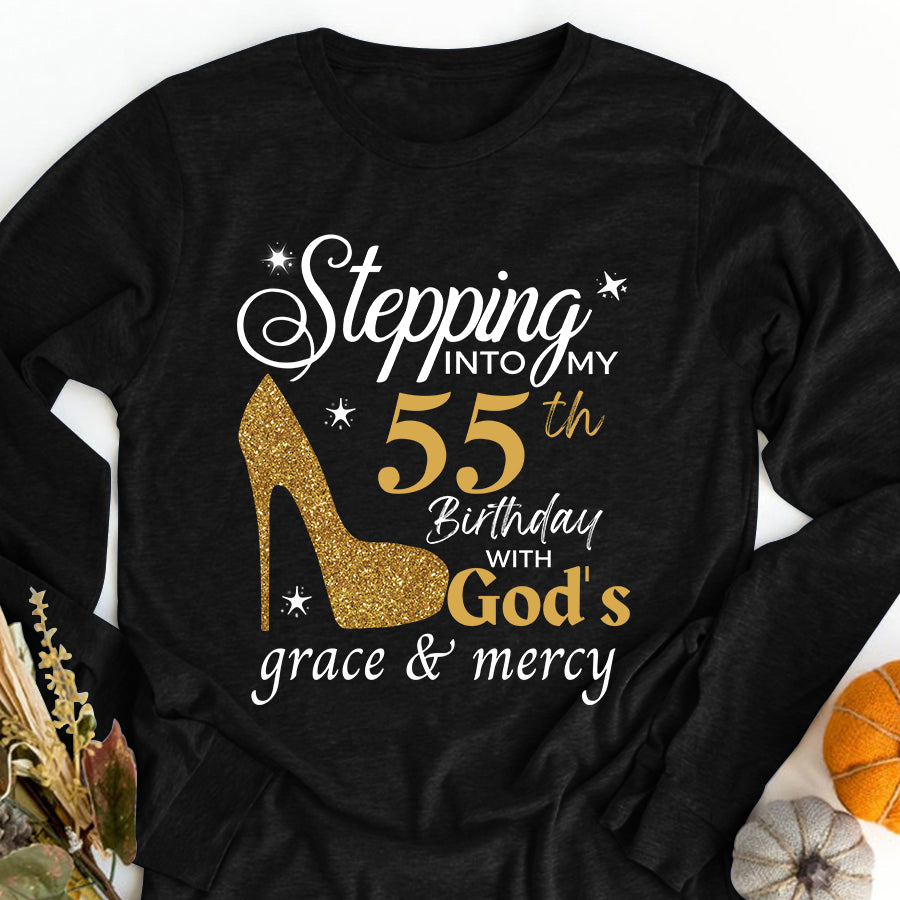 Stepping Into My 55th, Fabulous Since 1967 55th Birthday Unique T Shirt For Woman, Her Gifts For 55 Years Old , Turning 55 Birthday Cotton Shirt