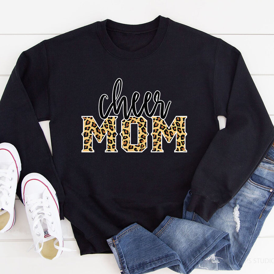 Cheer Mom Shirt Cheer Mom Leopard Print Proud Cheerleader Mother T-Shirt Mothers Day Shirts for Women