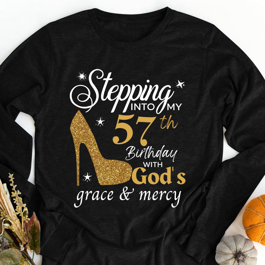 Stepping Into My 57th, Fabulous Since 1965 57th Birthday Unique T Shirt For Woman, Her Gifts For 57 Years Old , Turning 57 Birthday Cotton Shirt