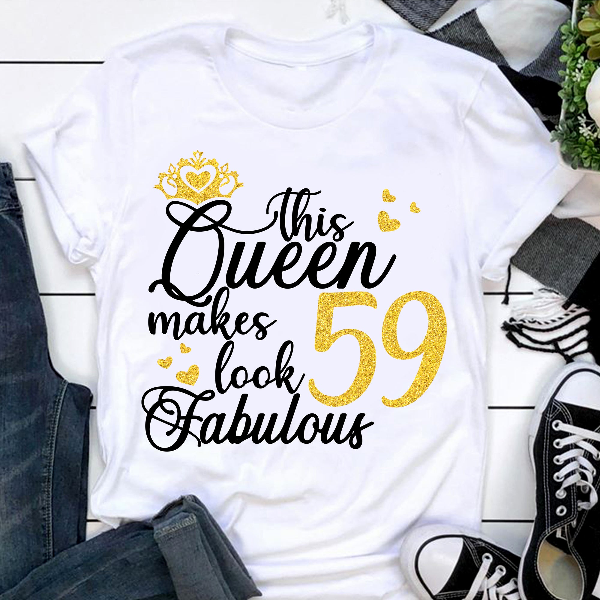 This Queen Makes 59 Look Fabulous, 59th birthday unique gifts for woman, 59th birthday ideas, Turning 59 birthday cotton shirt