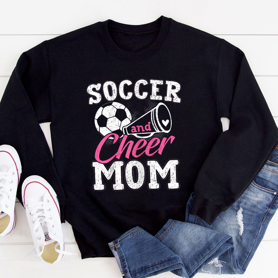 Cheer Mom Shirt Womens Funny Cheerleading Mom Soccer and Cheer Mom T-Shirt Mothers Day Shirts for Women