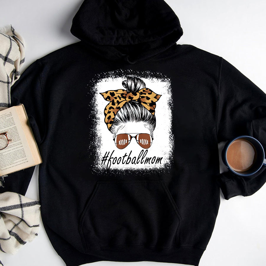 Football Mom Shirt Football Mom Messy Bun Leopard Mom Life Women Game Day T-Shirt Mothers Day Shirts for Women