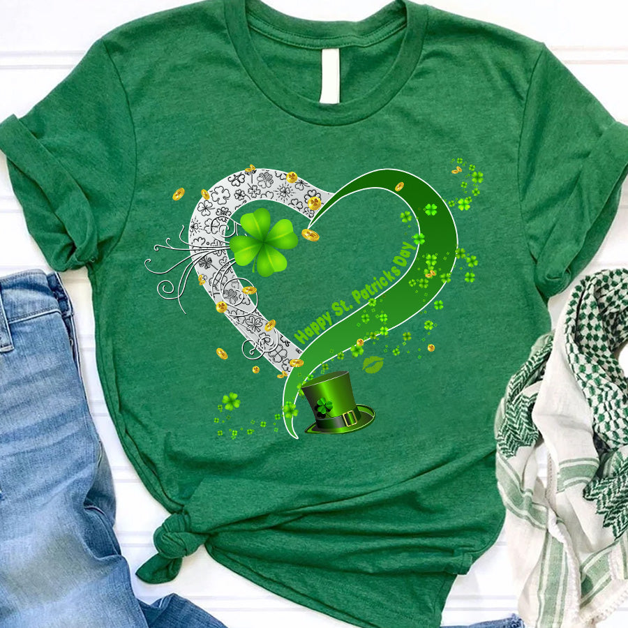 Saint Patrick&#39;s Day Heart Shirt, St Patrick Day Shirt, Shamrock Shirt, Heart Shamrock Shirt, Lucky Shirt, Irish Shirt, St. Paddy&#39;s Day Shirt