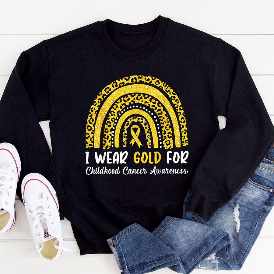 Childhood Cancer Awareness Shirt I Wear Gold For Childhood Cancer Awareness Rainbow Leopard T-Shirt
