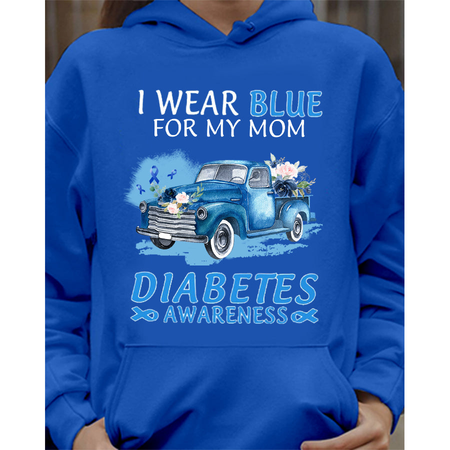 Truck Car I Wear Blue For My Mom T Shirt , T1D Diabetes Awareness Gift, World Diabetes Day, Blue Ribbon