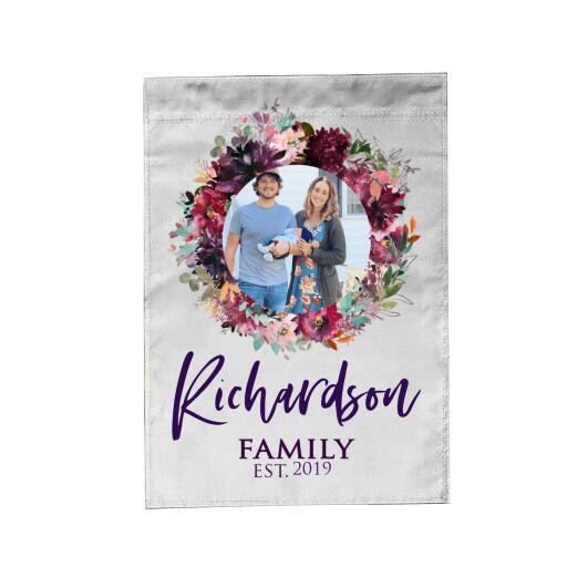 Personalized Garden Flag Small Vertical Double Sided Customize Yard House Floral Wreath Family Name and Image Upload