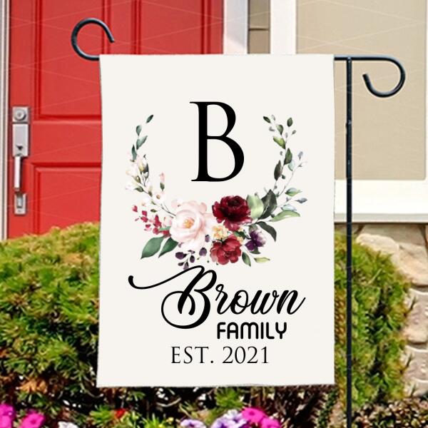 Personalized Garden Flag Small Vertical Double Sided Customize Yard House Floral Wreath Family Name And Change Year