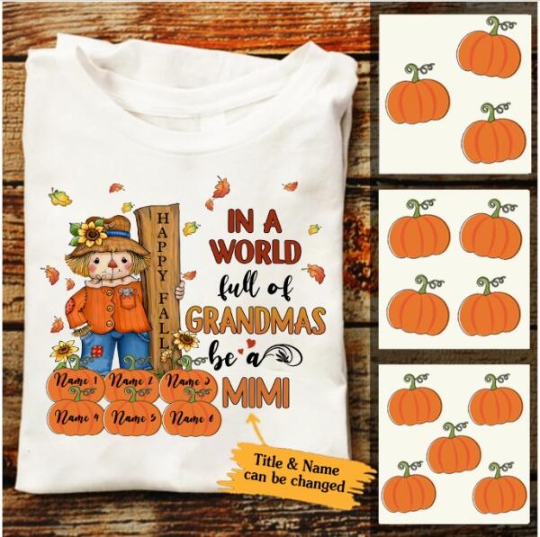 Personalized Mom Grandma Scarecrow Fall Halloween T shirt, Gift Halloween, Pumpkin Shirt, Cotton Shirt For Women
