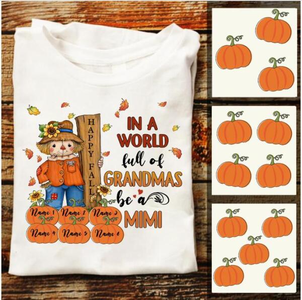Personalized Mom Grandma Scarecrow Fall Halloween T shirt, Gift Halloween, Pumpkin Shirt, Cotton Shirt For Women