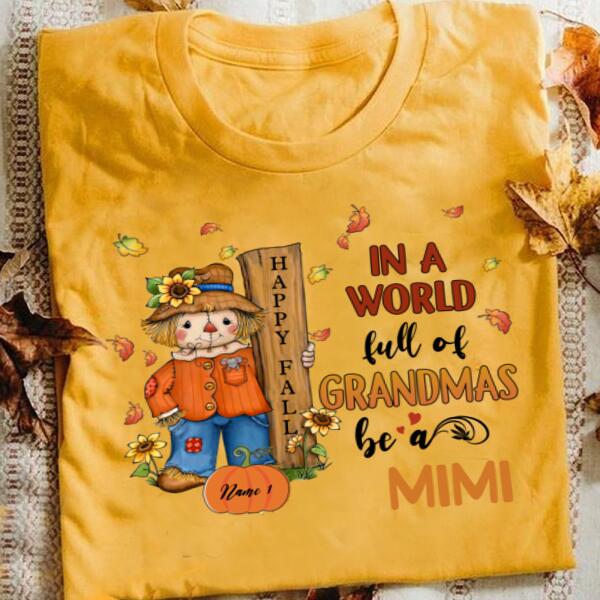 Personalized Mom Grandma Scarecrow Fall Halloween T shirt, Gift Halloween, Pumpkin Shirt, Cotton Shirt For Women