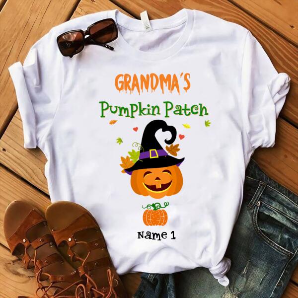 Personalized Mom Grandma Pumpkin patch Fall Halloween T Shirt, Family Halloween shirt, leopard pumpkin Shirt, gift For Women
