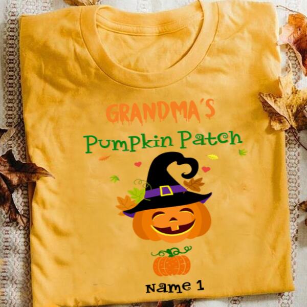 Personalized Mom Grandma Pumpkin patch Fall Halloween T Shirt, Family Halloween shirt, leopard pumpkin Shirt, gift For Women