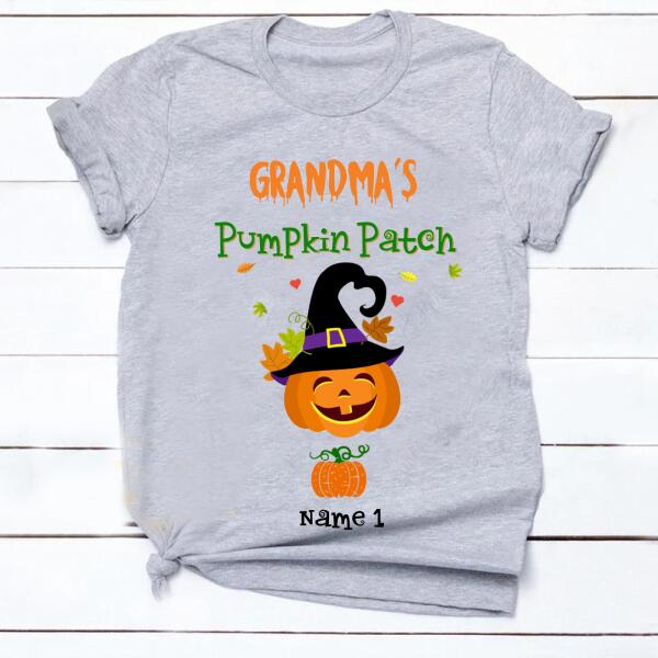 Personalized Mom Grandma Pumpkin patch Fall Halloween T Shirt, Family Halloween shirt, leopard pumpkin Shirt, gift For Women