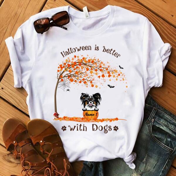 Personalized Halloween is better with dogs Halloween t Shirt, Cute dog Halloween Shirt, dog Halloween Tees, Pumpkin Shirt, gift For Women