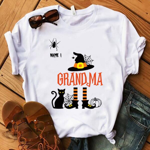 Personalized Grandma NaNa Halloween t Shirt, Family Halloween Shirt, Spider and cat witch Shirt, Tees For Women
