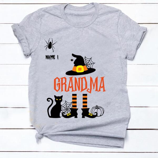 Personalized Grandma NaNa Halloween t Shirt, Family Halloween Shirt, Spider and cat witch Shirt, Tees For Women