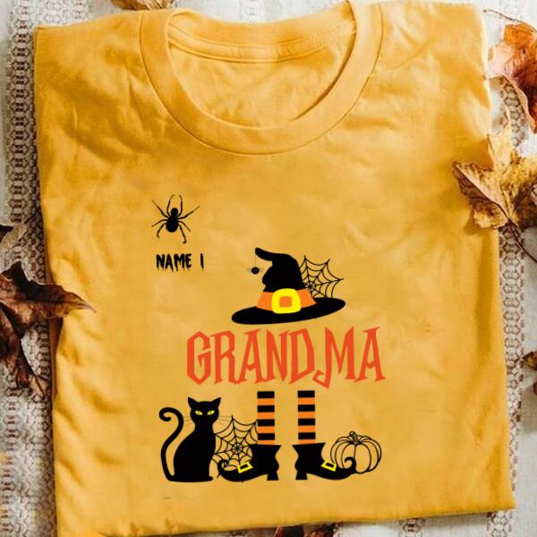 Personalized Grandma NaNa Halloween t Shirt, Family Halloween Shirt, Spider and cat witch Shirt, Tees For Women