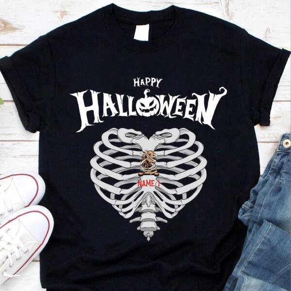 Personalized Dog Happy Halloween t shirt, skeleton halloween, Unisex cotton tshirt