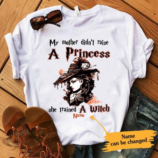 My mother didn&#39;t raise a princess she trained a witch halloween t shirt, Witch shirts, Cotton shirt for women