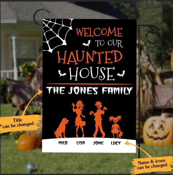Personalized Welcome To Our Haunted house Halloween Garden Flag, Family Flag, Zombie Garden Flag, Decorating For Halloween