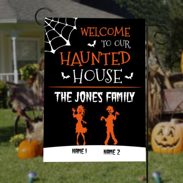 Personalized Welcome To Our Haunted house Halloween Garden Flag, Family Flag, Zombie Garden Flag, Decorating For Halloween