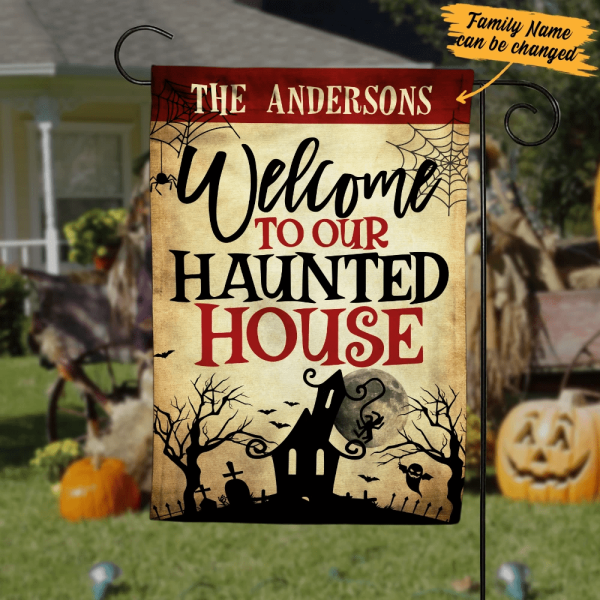 Welcome To Our Haunted House halloween garden flag, Family Flag, Boo spooky house garden Flag, Decorating For Halloween