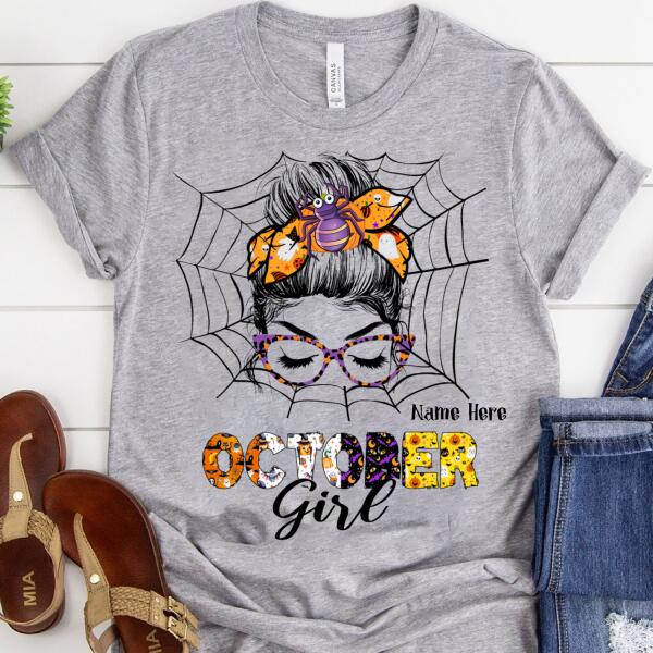 October girl halloween shirt, birthday gift for her, spider shirts, october birthday gift, Cotton shirt for women