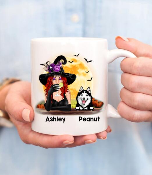 Personalized Halloween Mug, Halloween Dog mug, Witch coffee Mug for women, Gift Mug