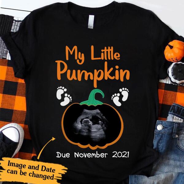 personalized image My Little Pumpkin Halloween t shirt, pumpkin maternity shirt, funny wife shirts, pumpkin pregnancy shirt, gift for women