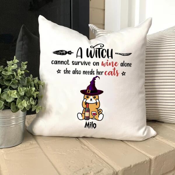 personalized cat pillow, A witch cannot survive on wine alone she also needs her cats halloween pillow, halloween cat pillow, witch pillow, sofa pillows, living room decor